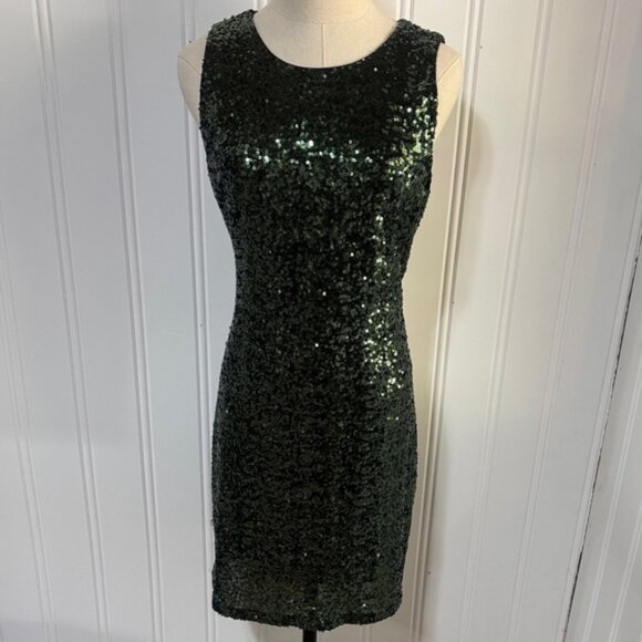“Belle” Badgley Mischka Emerald Sequin Mini Formal Dress size 14 - Picture 1 of 10
